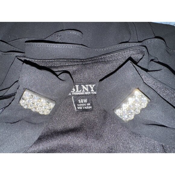 SLNY Party Dress Women’s 14W Black Crystal Ruffled Tier Semi-Formal Flowy NEW - Picture 6 of 9